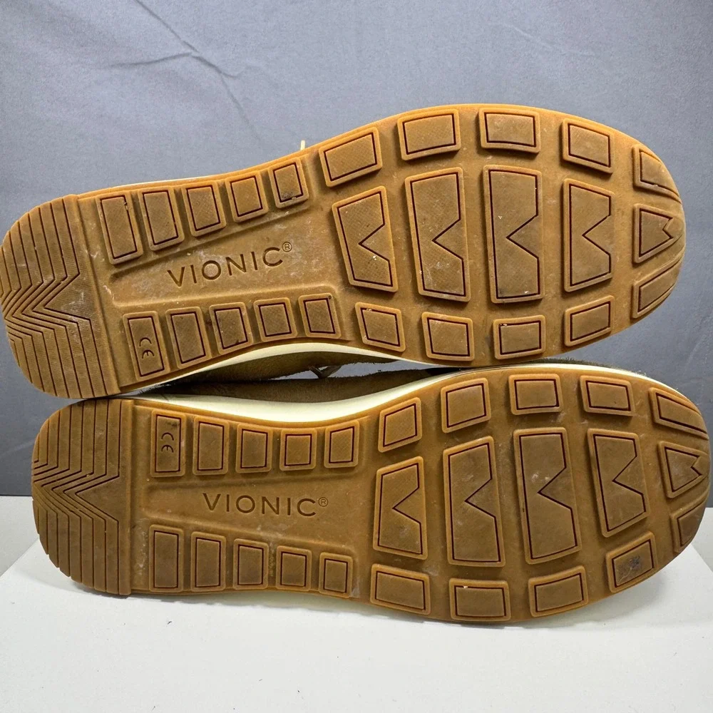 Vionic Nova Sneakers Mens 12 Tan Brown Suede Metallic Orthotic Walking Shoes